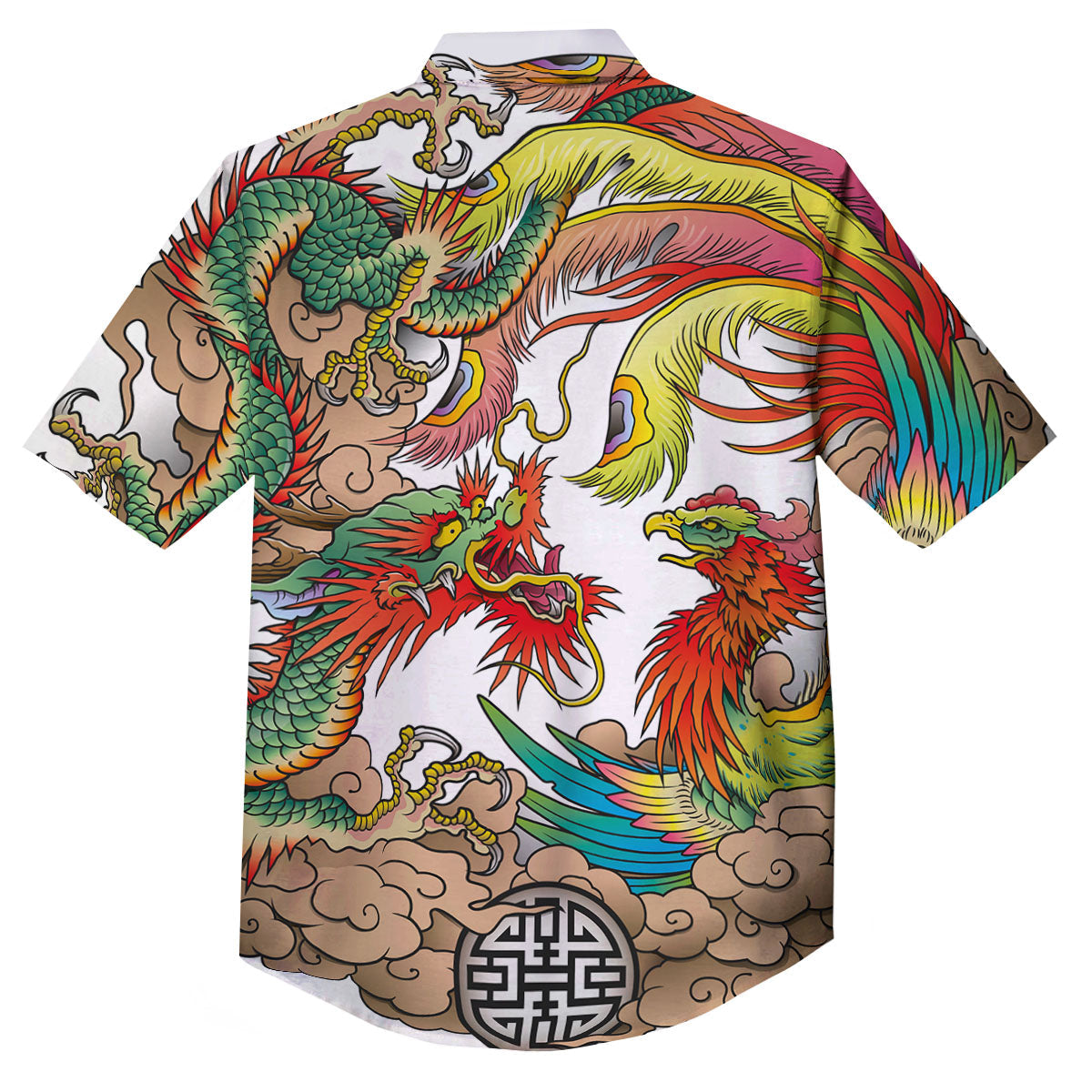 Phoenix And Dragon Japanese Tattoo Print Button Up Shirt-grizzshop