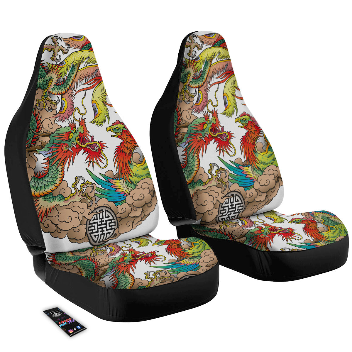 Phoenix And Dragon Japanese Tattoo Print Car Seat Covers-grizzshop