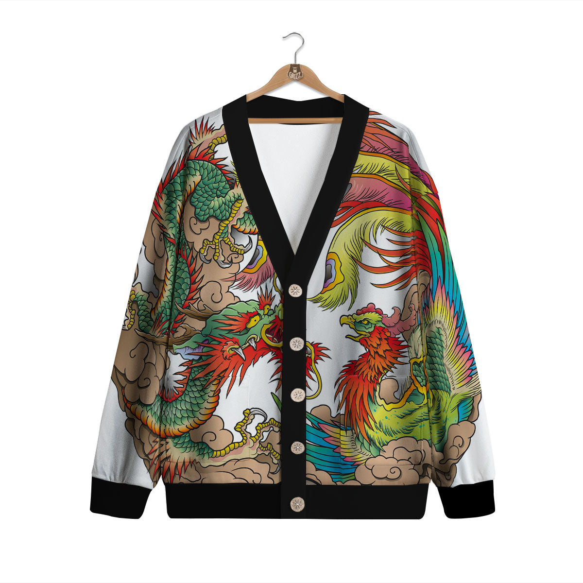 Phoenix And Dragon Japanese Tattoo Print Cardigan-grizzshop