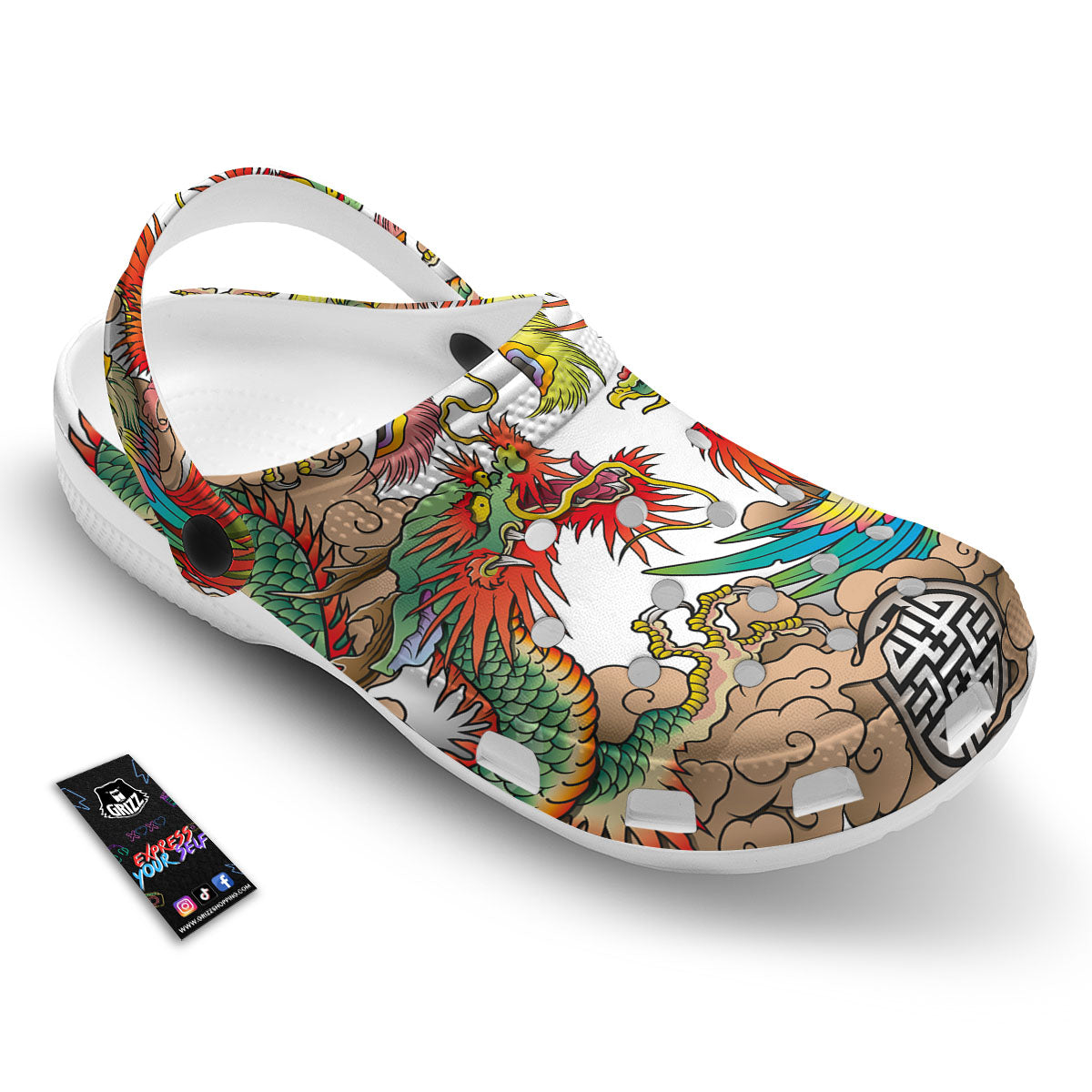 Phoenix And Dragon Japanese Tattoo Print Clog-grizzshop