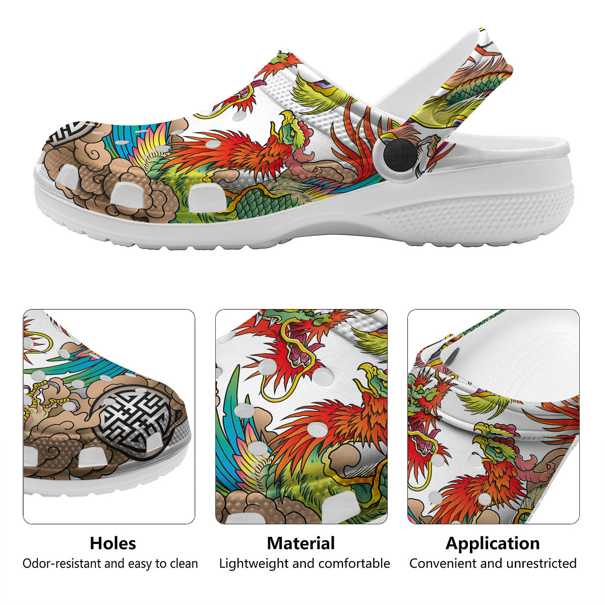 Phoenix And Dragon Japanese Tattoo Print Clog-grizzshop