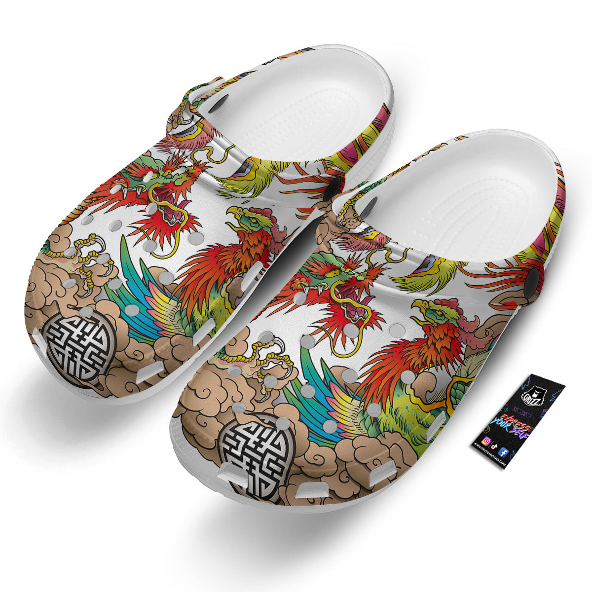 Phoenix And Dragon Japanese Tattoo Print Clog-grizzshop
