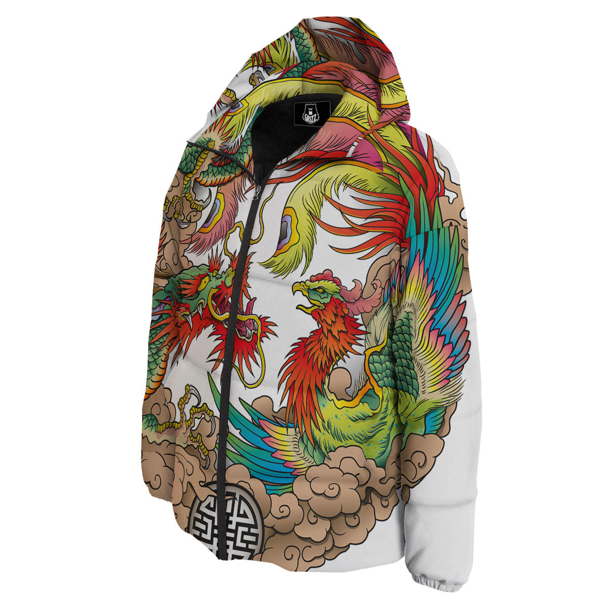 Phoenix And Dragon Japanese Tattoo Print Down Jacket-grizzshop