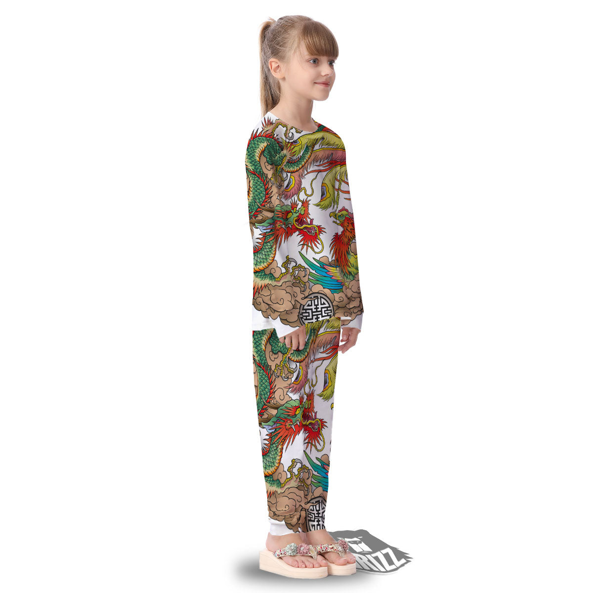 Phoenix And Dragon Japanese Tattoo Print Kid's Pajamas-grizzshop