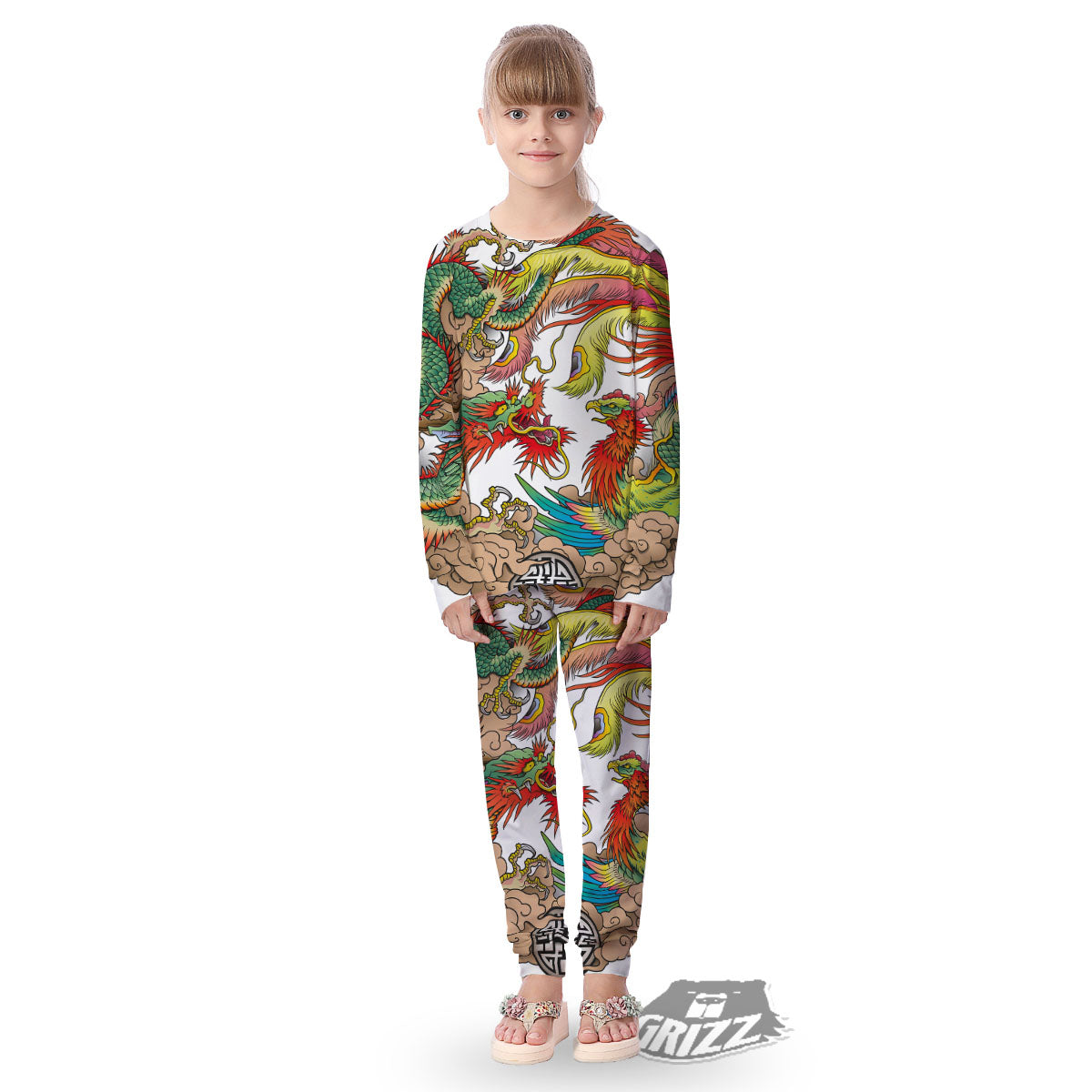 Phoenix And Dragon Japanese Tattoo Print Kid's Pajamas-grizzshop