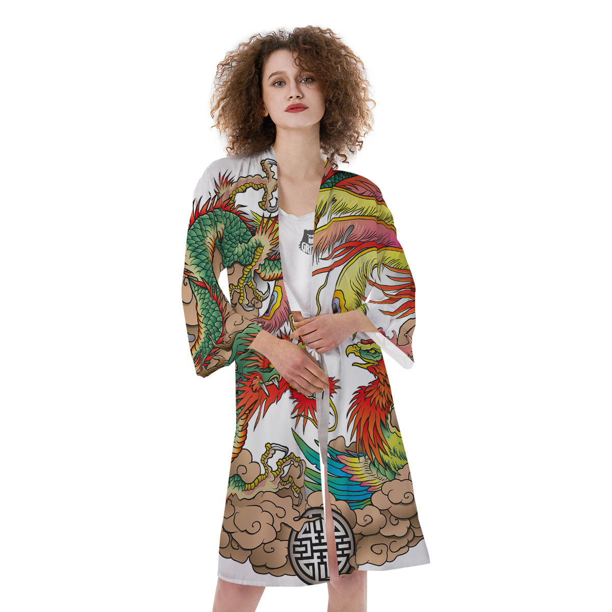 Phoenix And Dragon Japanese Tattoo Print Kimono-grizzshop