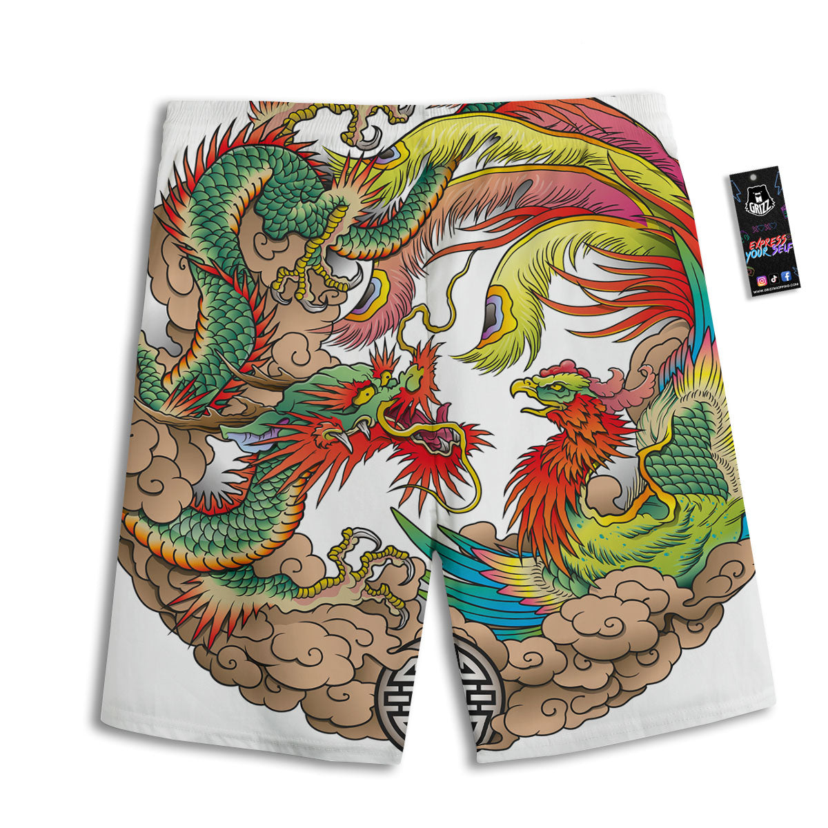 Phoenix And Dragon Japanese Tattoo Print Men's Athletic Shorts