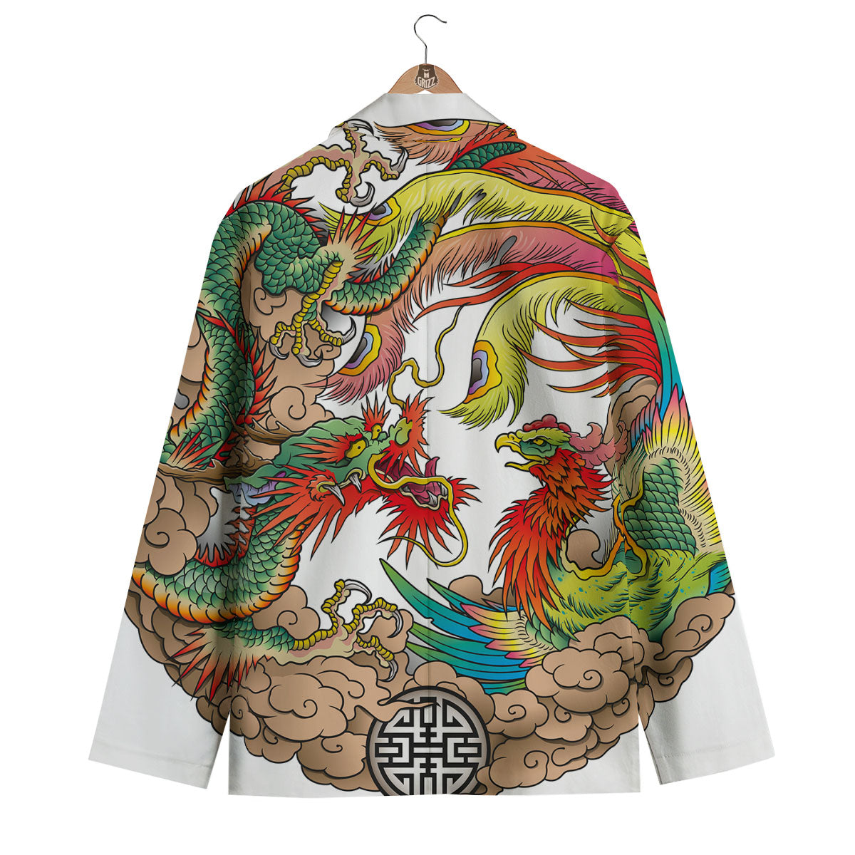 Phoenix And Dragon Japanese Tattoo Print Men's Blazer-grizzshop