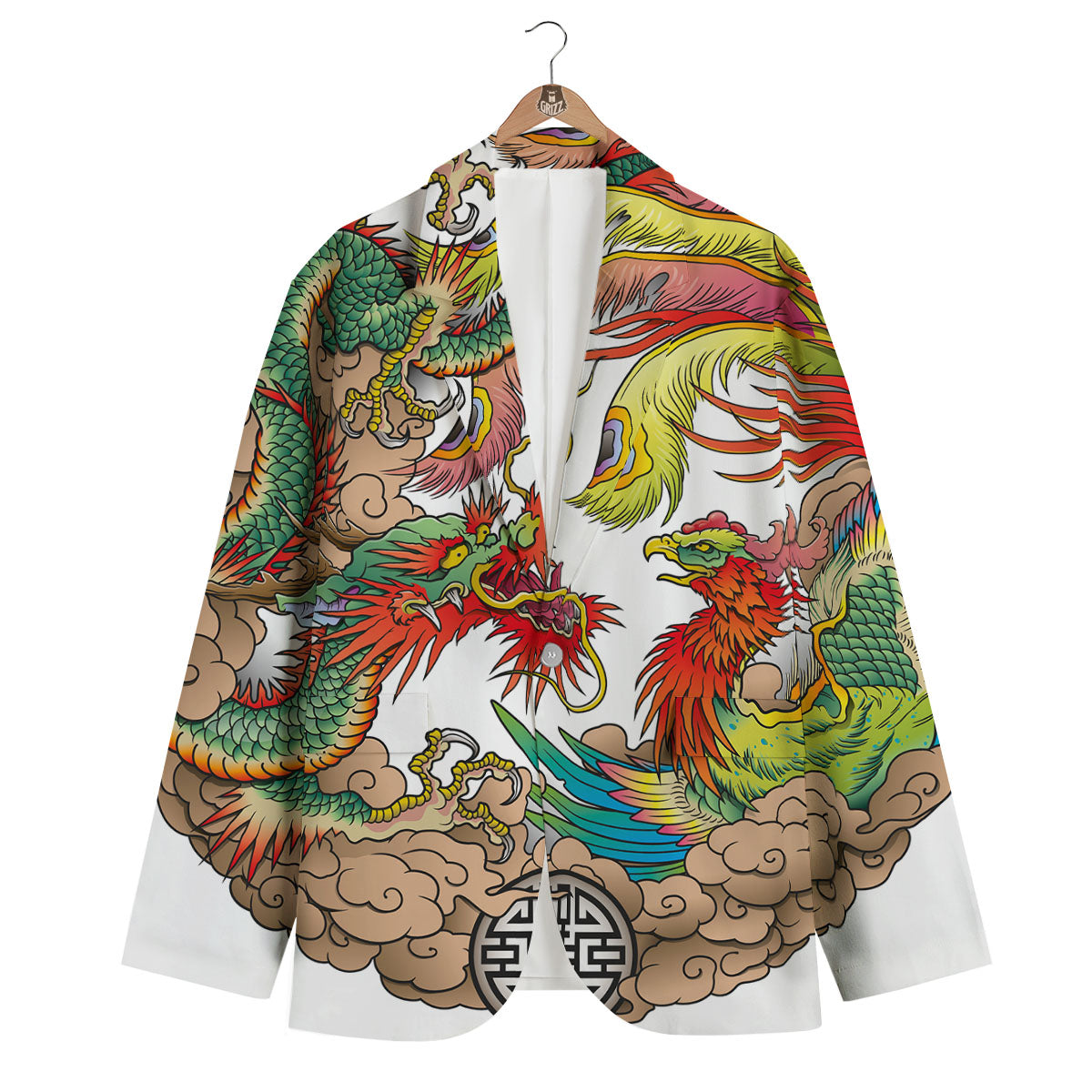 Phoenix And Dragon Japanese Tattoo Print Men's Blazer-grizzshop