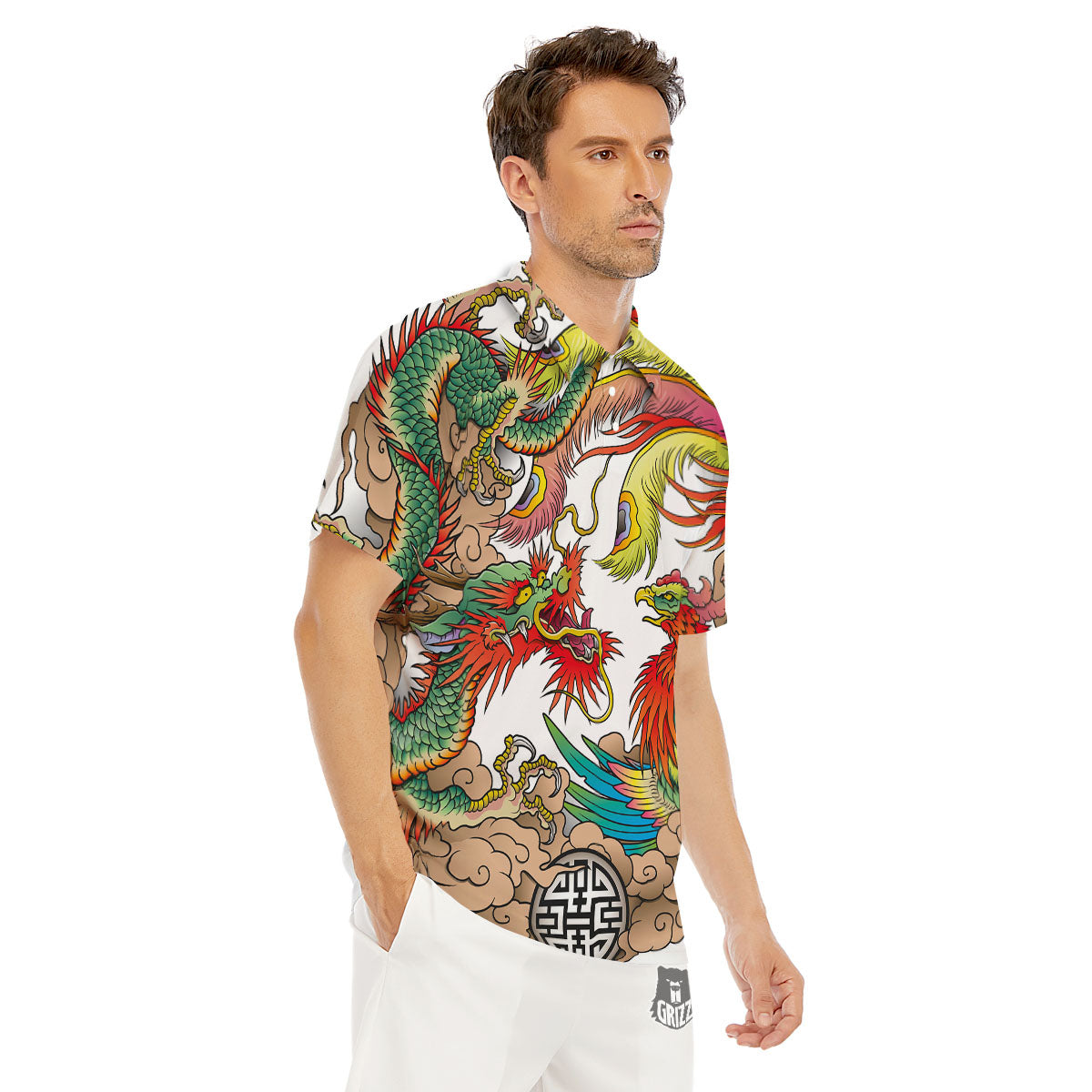 Phoenix And Dragon Japanese Tattoo Print Men's Golf Shirts-grizzshop