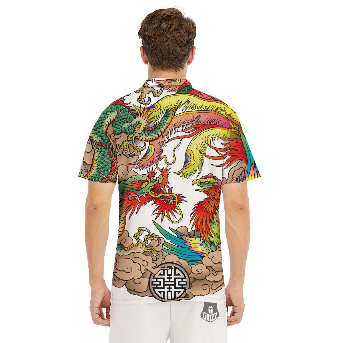 Phoenix And Dragon Japanese Tattoo Print Men's Golf Shirts-grizzshop