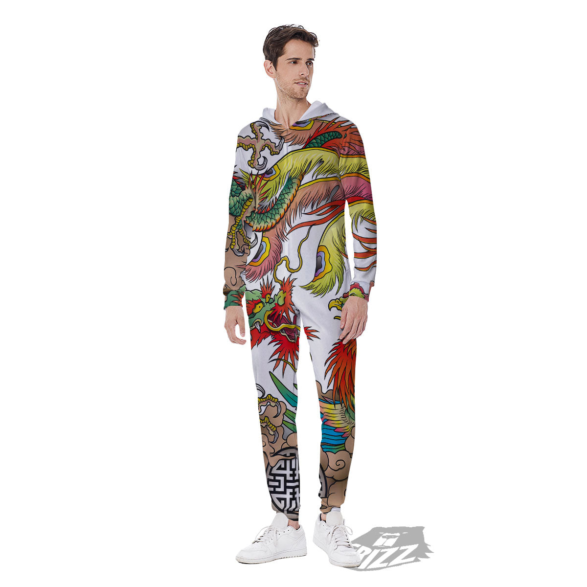 Phoenix And Dragon Japanese Tattoo Print Men's Jumpsuit-grizzshop