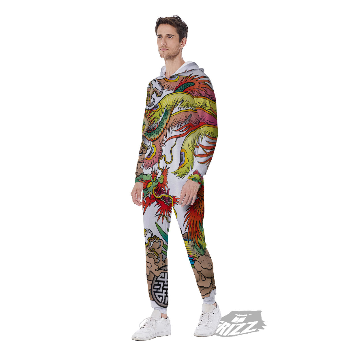 Phoenix And Dragon Japanese Tattoo Print Men's Jumpsuit-grizzshop