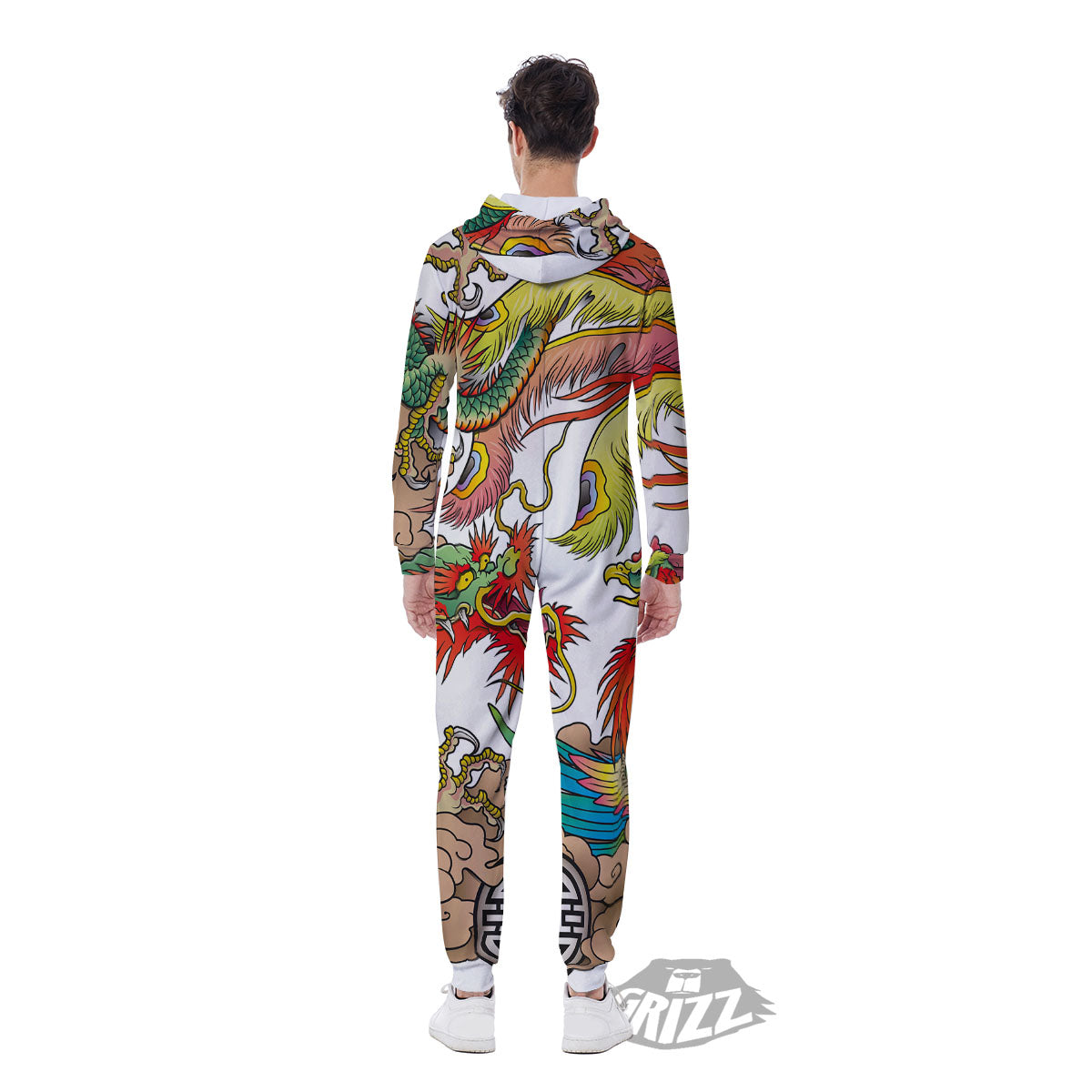 Phoenix And Dragon Japanese Tattoo Print Men's Jumpsuit-grizzshop