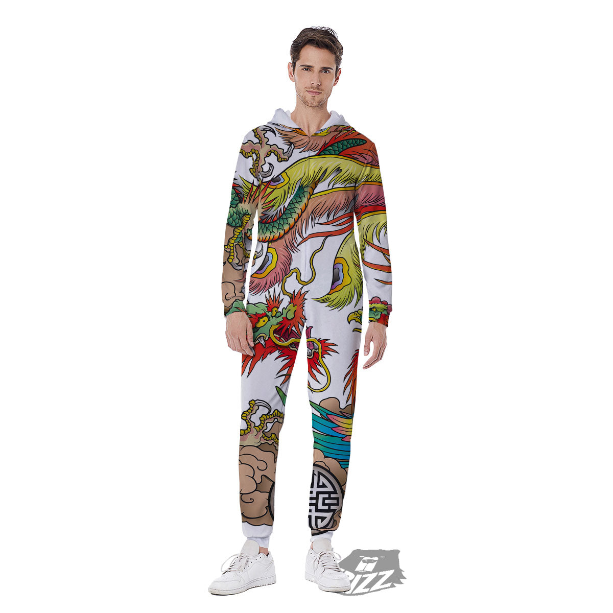 Phoenix And Dragon Japanese Tattoo Print Men's Jumpsuit-grizzshop