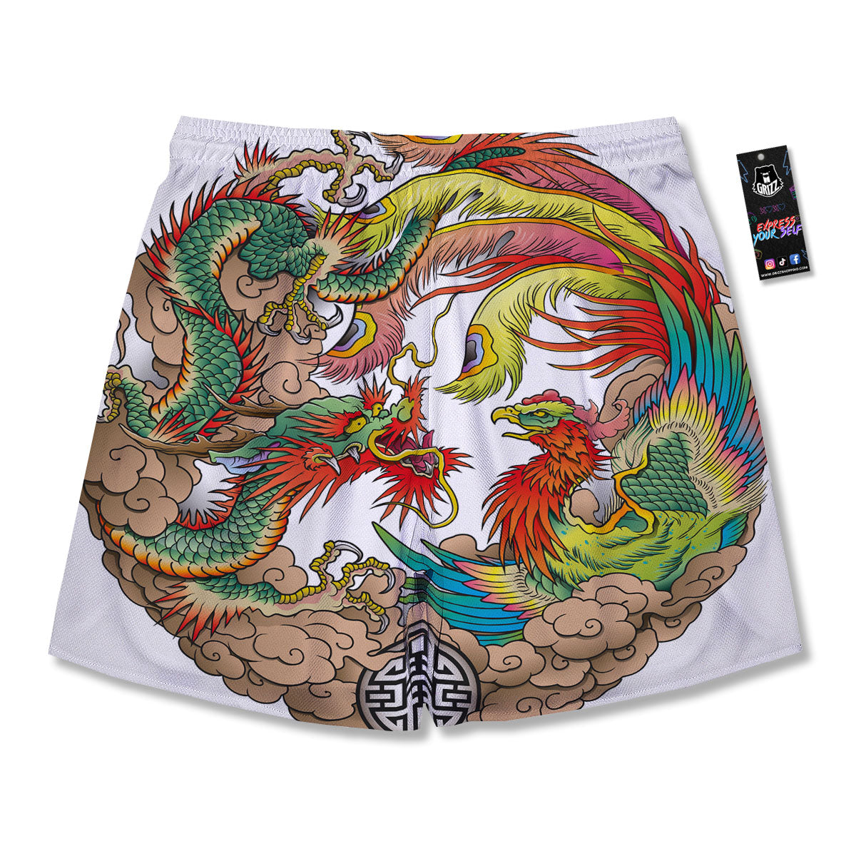 Phoenix And Dragon Japanese Tattoo Print Men's Running Shorts-grizzshop