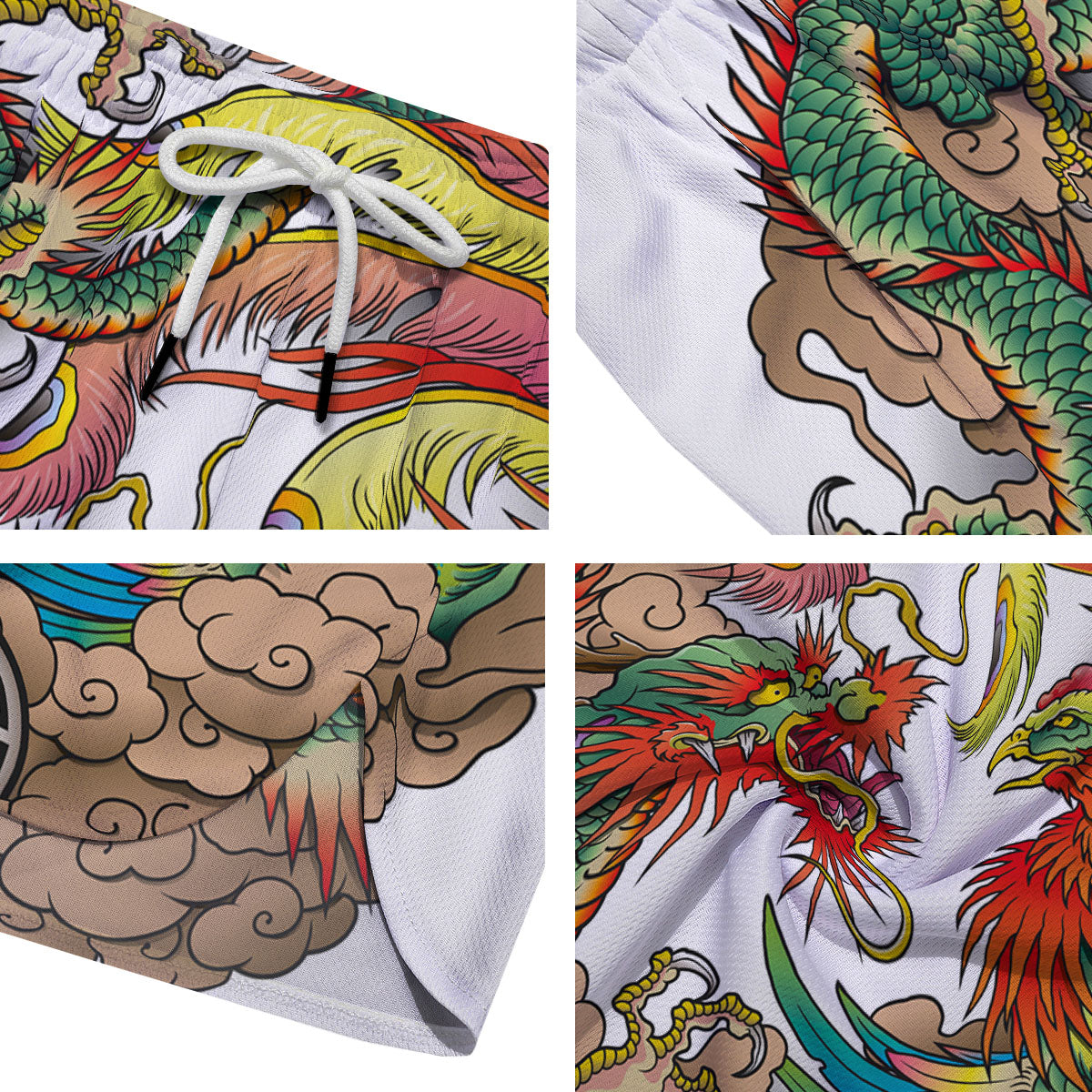 Phoenix And Dragon Japanese Tattoo Print Men's Running Shorts-grizzshop