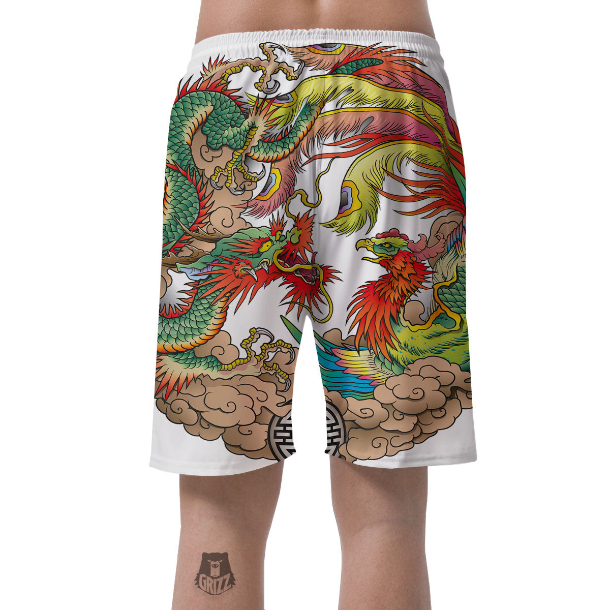 Phoenix And Dragon Japanese Tattoo Print Men's Shorts-grizzshop