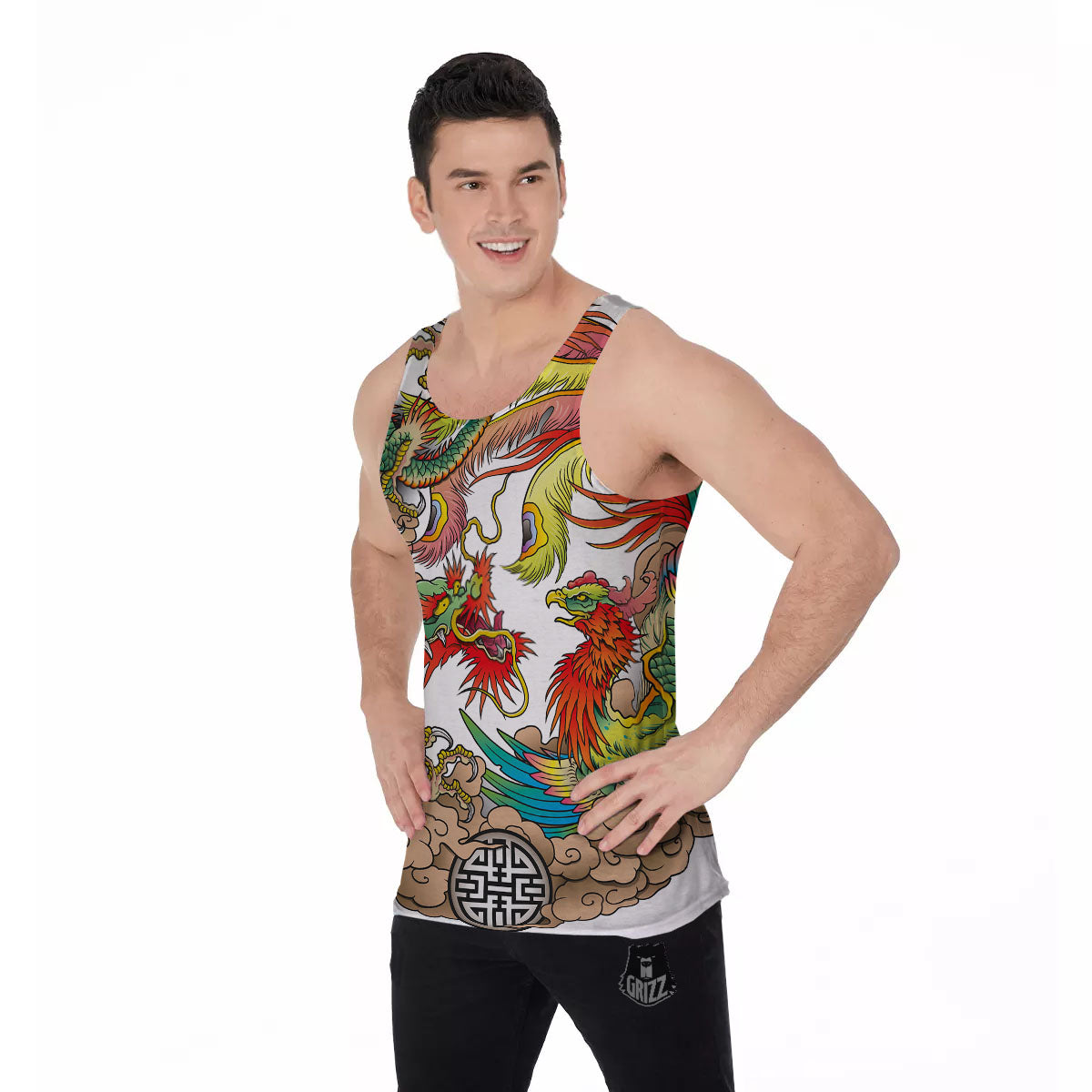 Phoenix And Dragon Japanese Tattoo Print Men's Tank Top-grizzshop