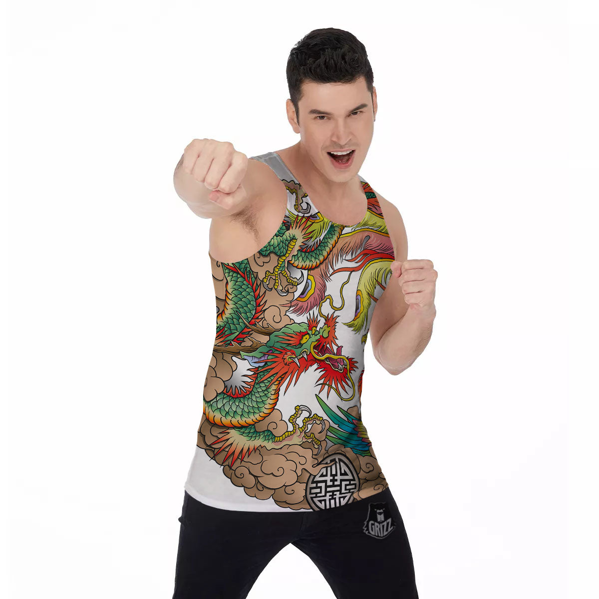 Phoenix And Dragon Japanese Tattoo Print Men's Tank Top-grizzshop