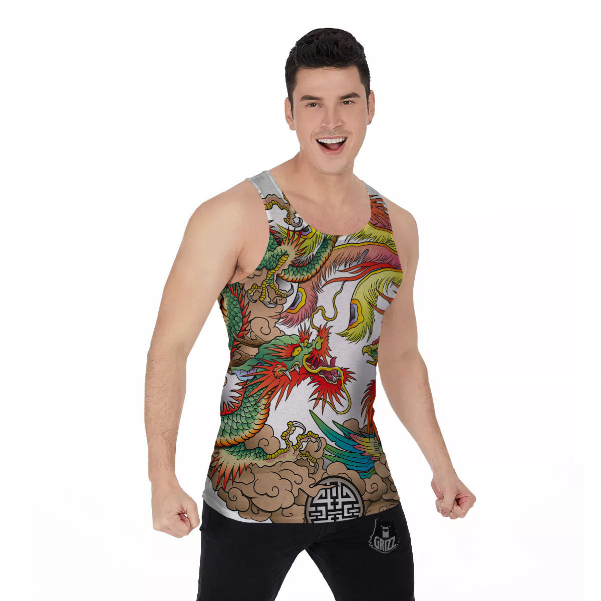 Phoenix And Dragon Japanese Tattoo Print Men's Tank Top-grizzshop