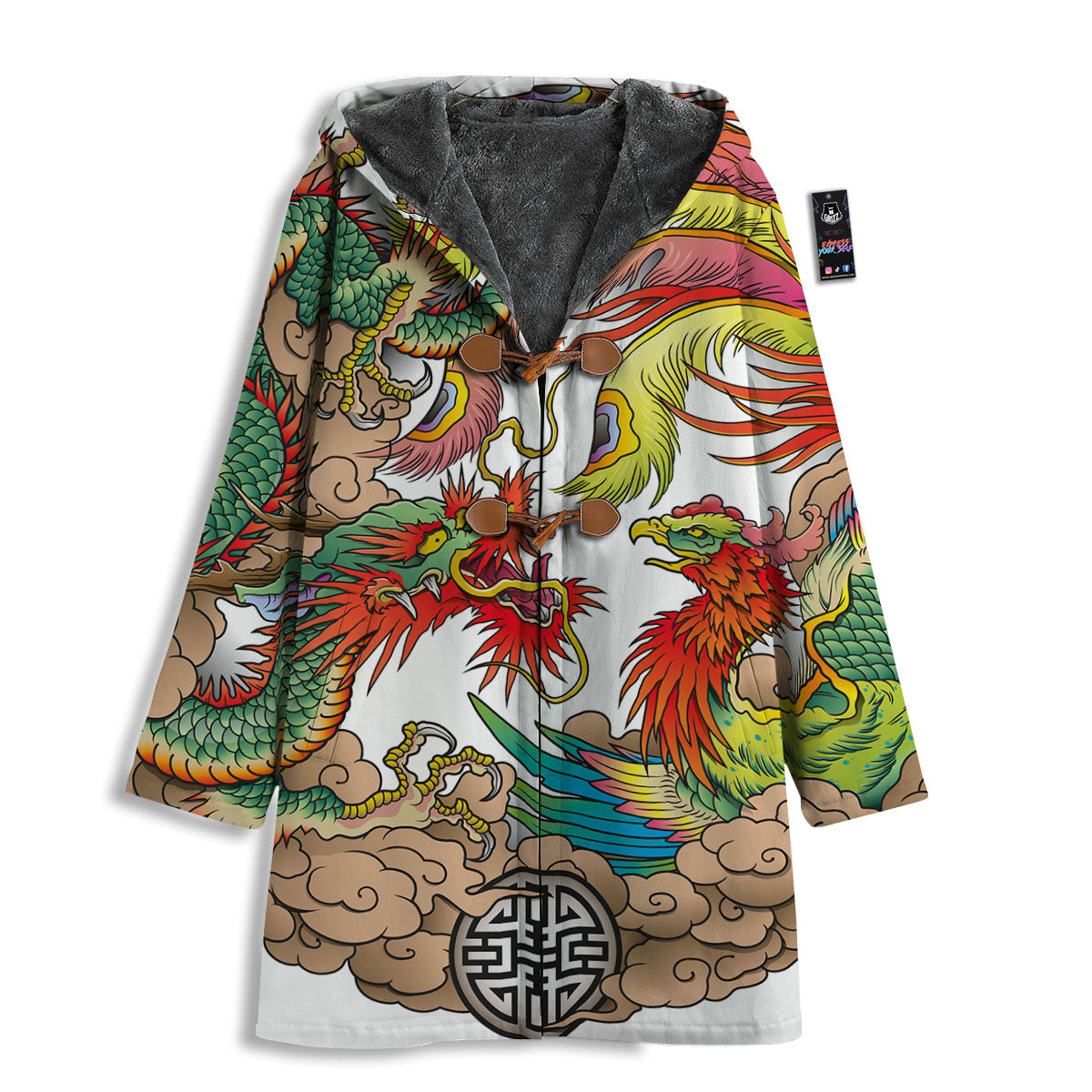 Phoenix And Dragon Japanese Tattoo Print Men's Windbreaker Jacket-grizzshop