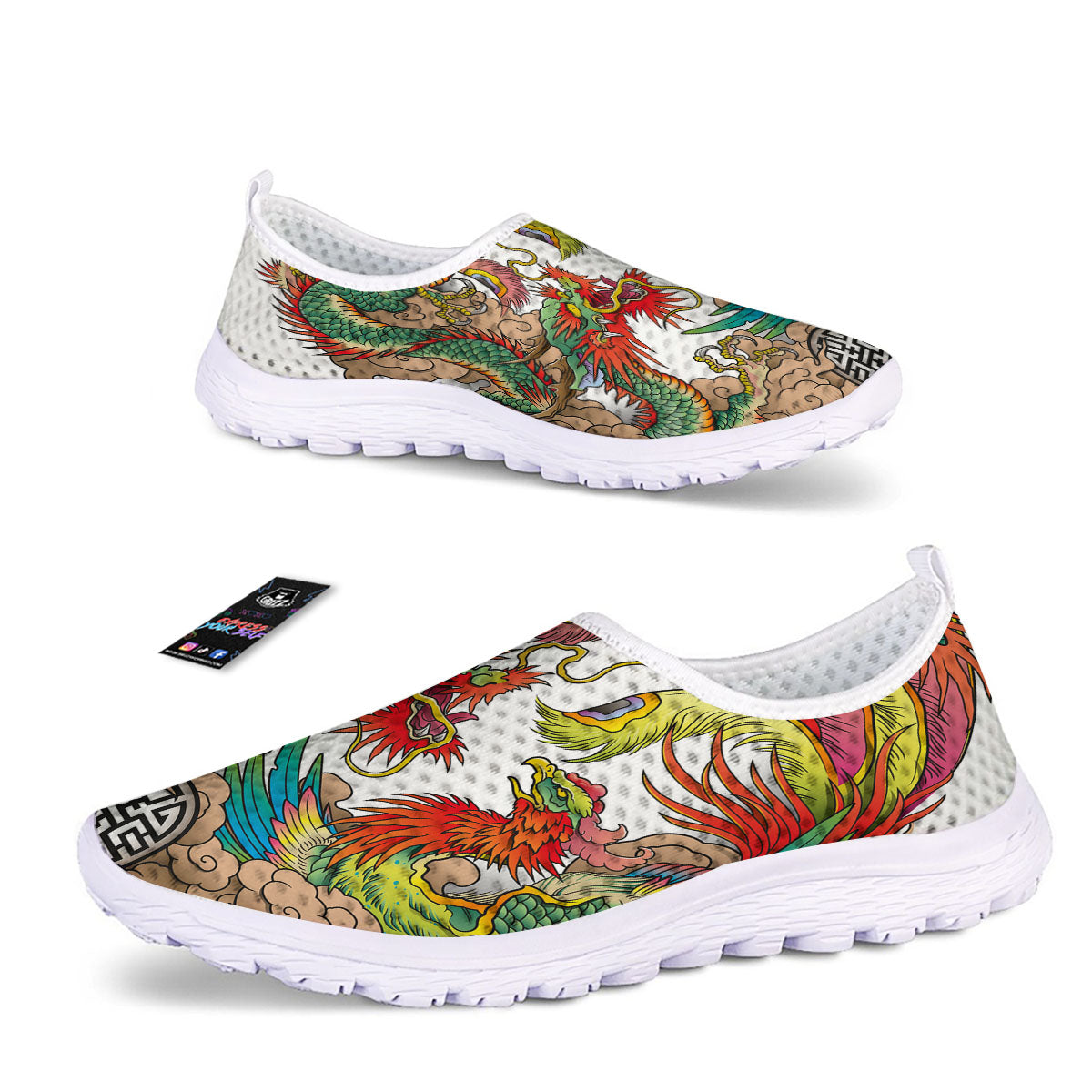 Phoenix And Dragon Japanese Tattoo Print Nurse Shoes-grizzshop