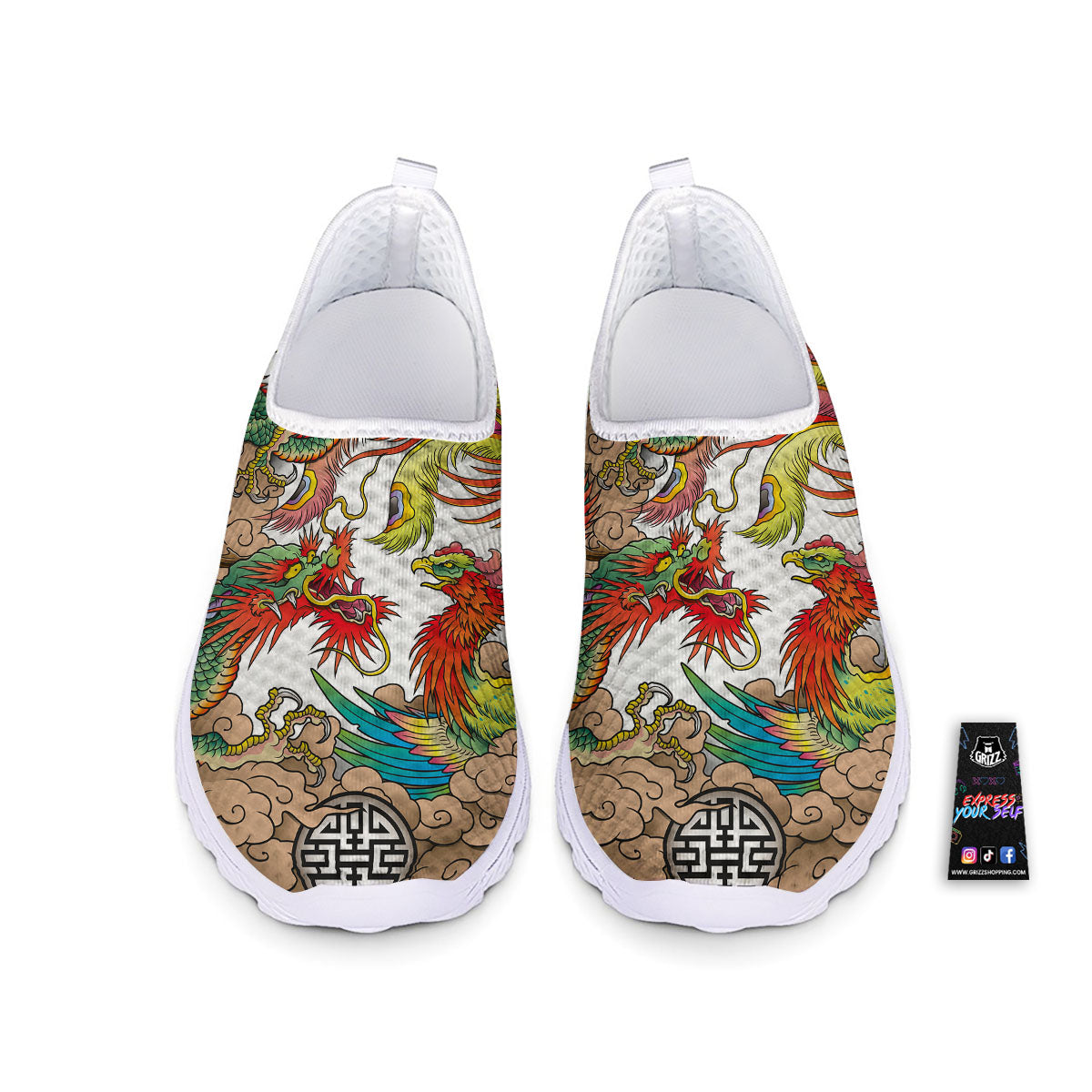 Phoenix And Dragon Japanese Tattoo Print Nurse Shoes-grizzshop