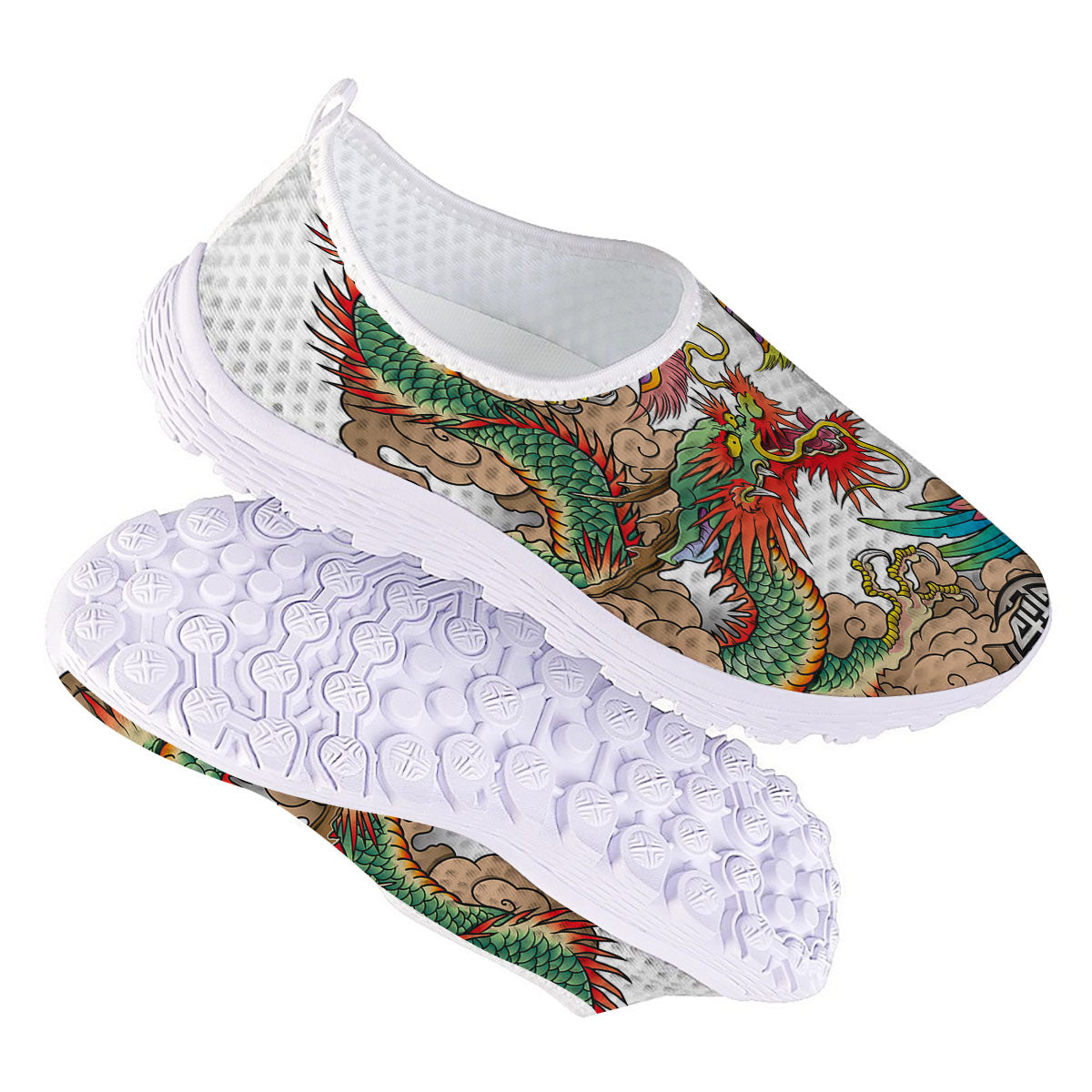 Phoenix And Dragon Japanese Tattoo Print Nurse Shoes-grizzshop