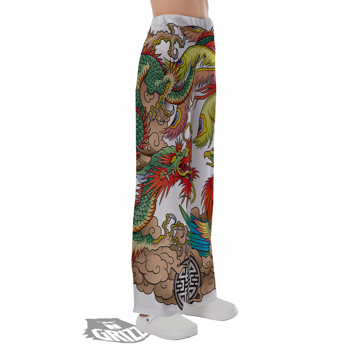 Phoenix And Dragon Japanese Tattoo Print Pajama Pants-grizzshop