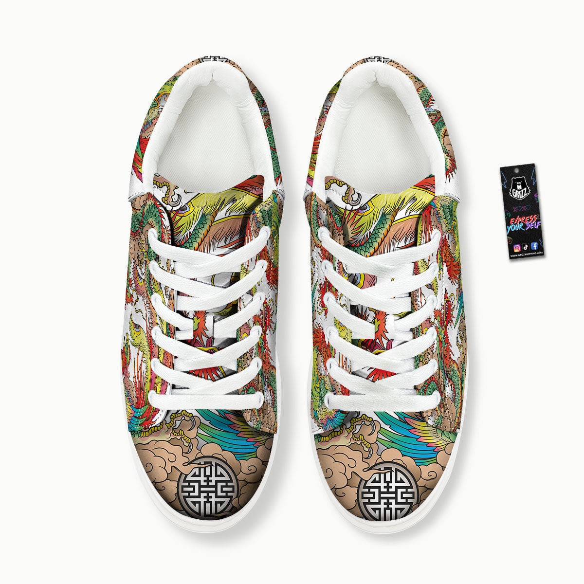 Phoenix And Dragon Japanese Tattoo Print Platform Shoes-grizzshop