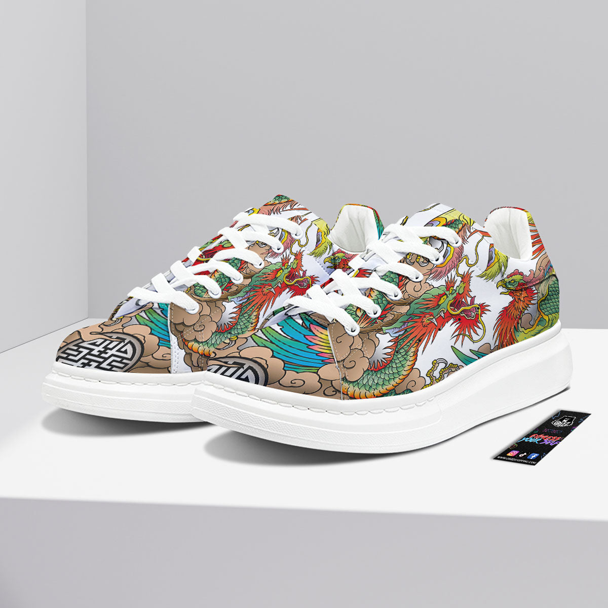 Phoenix And Dragon Japanese Tattoo Print Platform Shoes-grizzshop