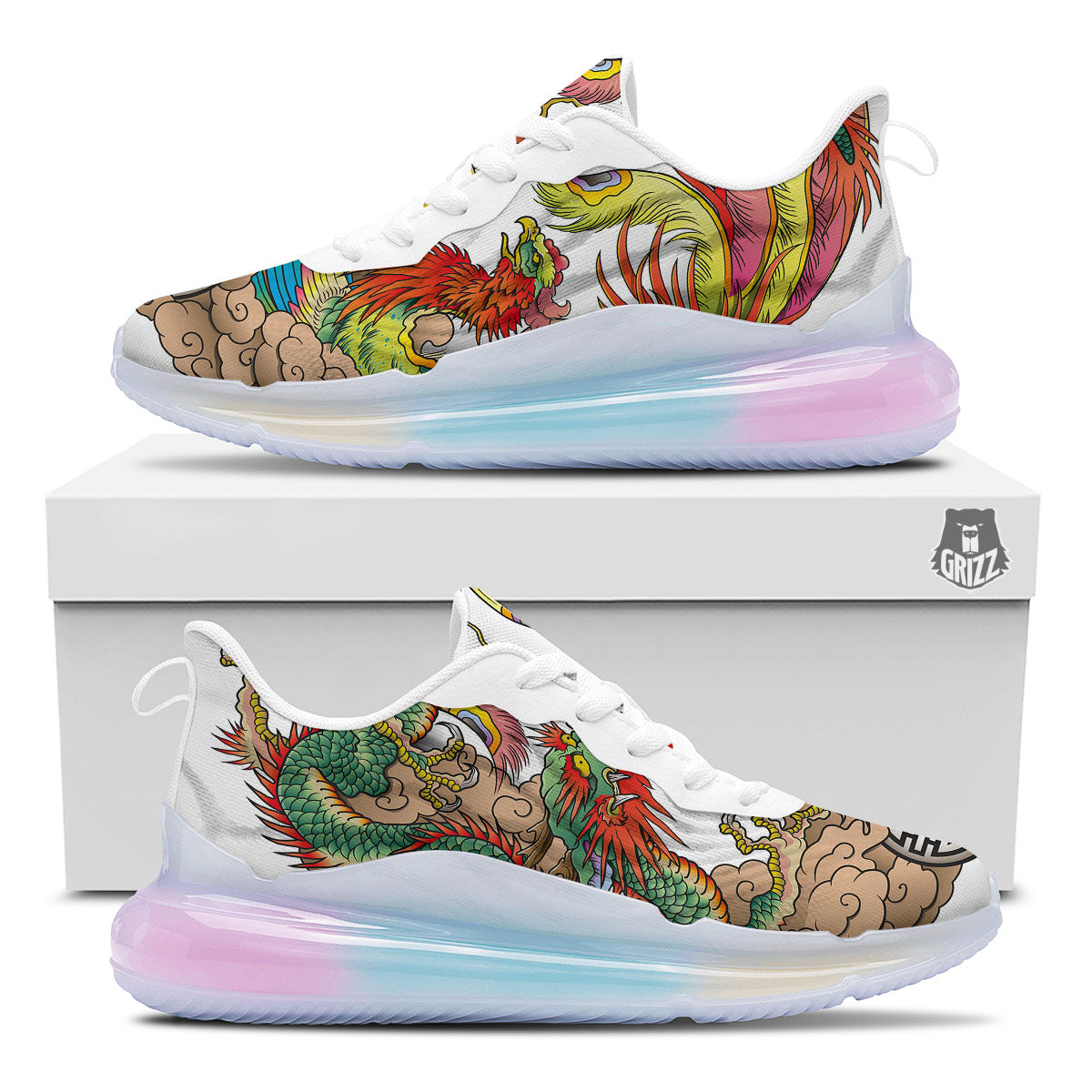 Phoenix And Dragon Japanese Tattoo Print Running Sneakers-grizzshop