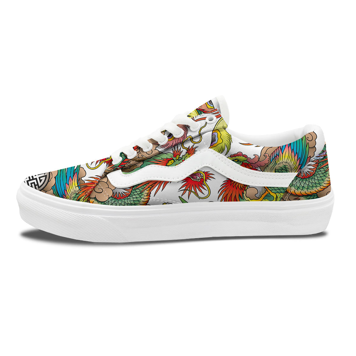 Phoenix And Dragon Japanese Tattoo Print Skate Shoes-grizzshop