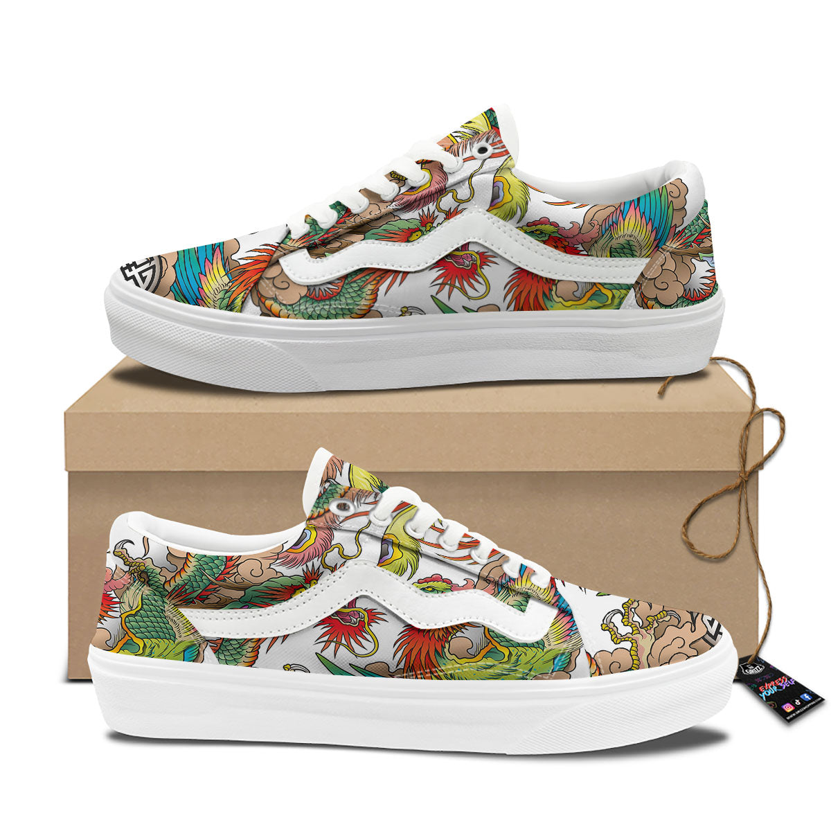 Phoenix And Dragon Japanese Tattoo Print Skate Shoes-grizzshop