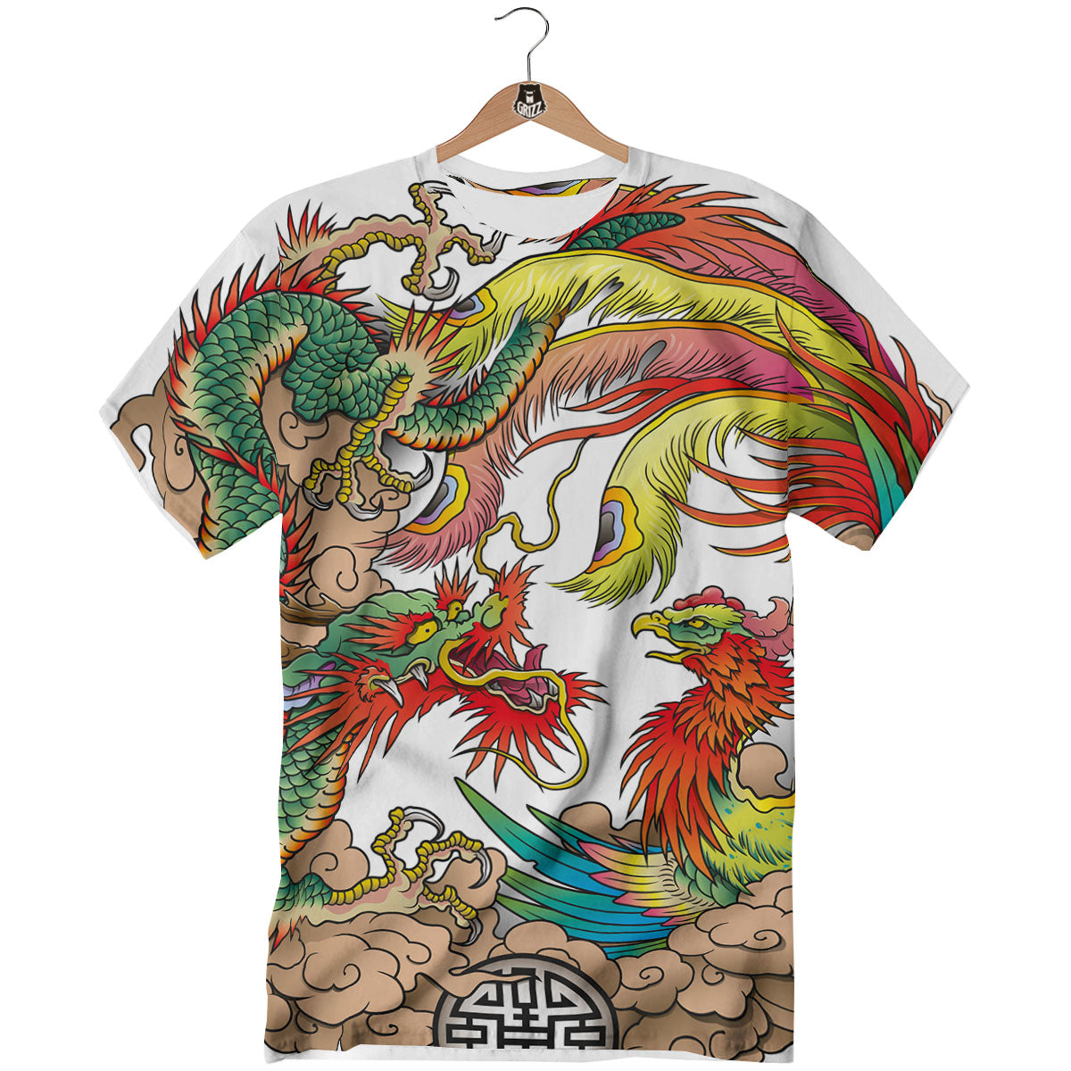 Phoenix And Dragon Japanese Tattoo Print T-Shirt-grizzshop