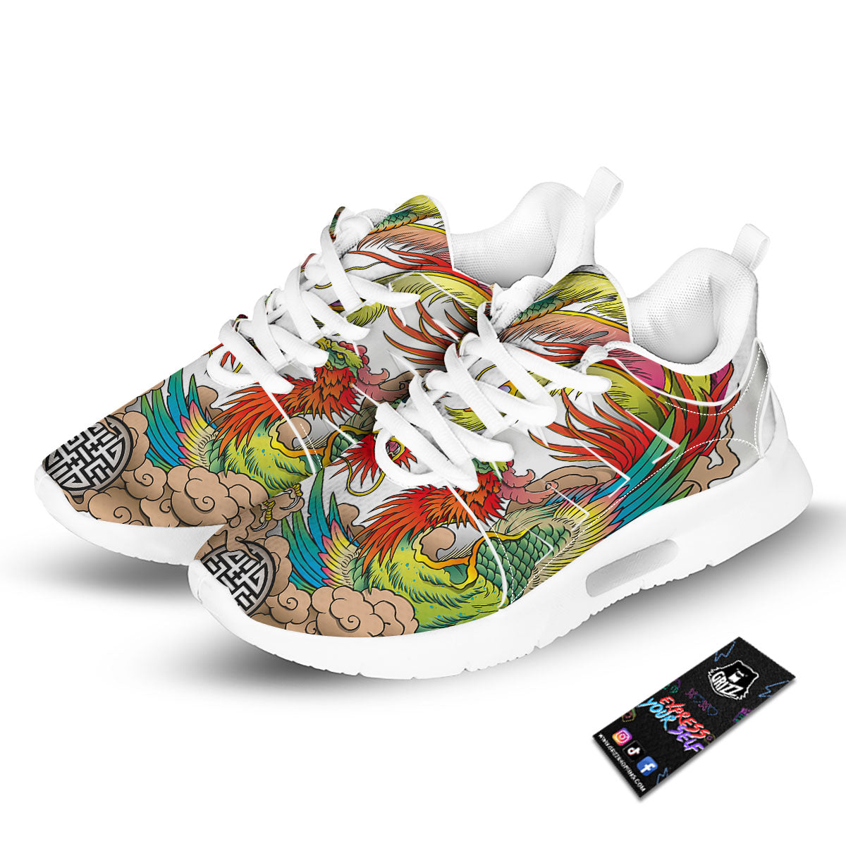 Phoenix And Dragon Japanese Tattoo Print Tennis Shoes-grizzshop