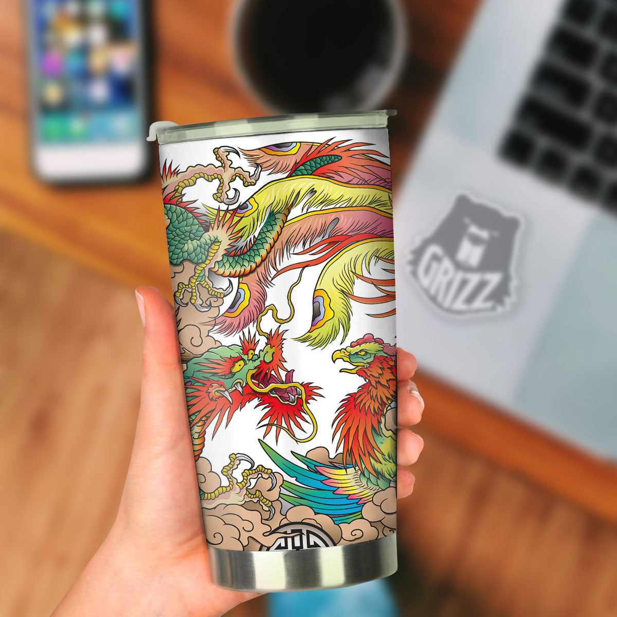 Phoenix And Dragon Japanese Tattoo Print Tumbler-grizzshop