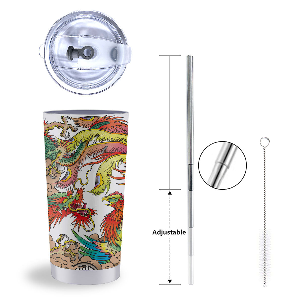 Phoenix And Dragon Japanese Tattoo Print Tumbler-grizzshop