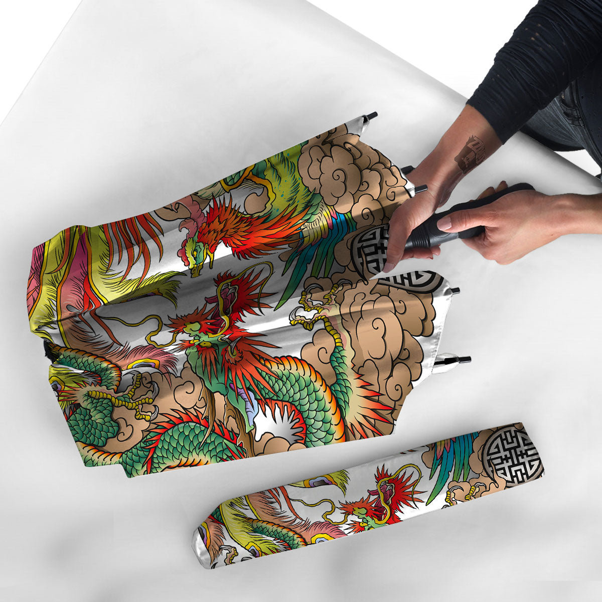 Phoenix And Dragon Japanese Tattoo Print Umbrella-grizzshop