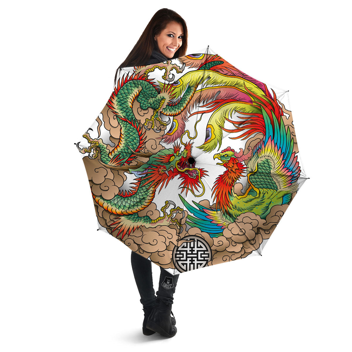 Phoenix And Dragon Japanese Tattoo Print Umbrella-grizzshop