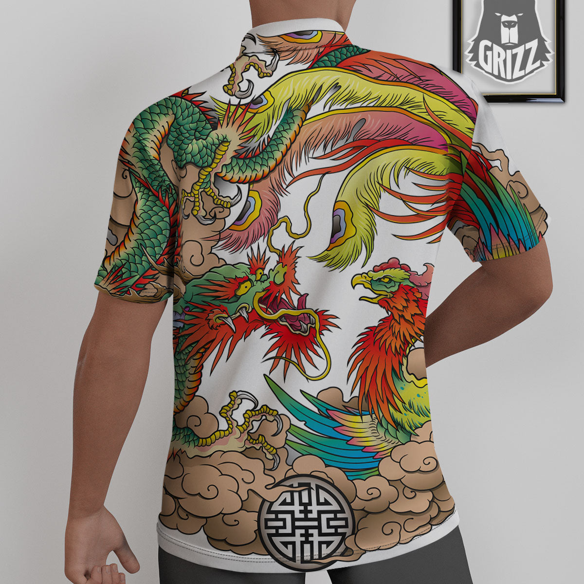 Phoenix And Dragon Japanese Tattoo Print Untucked Shirts-grizzshop