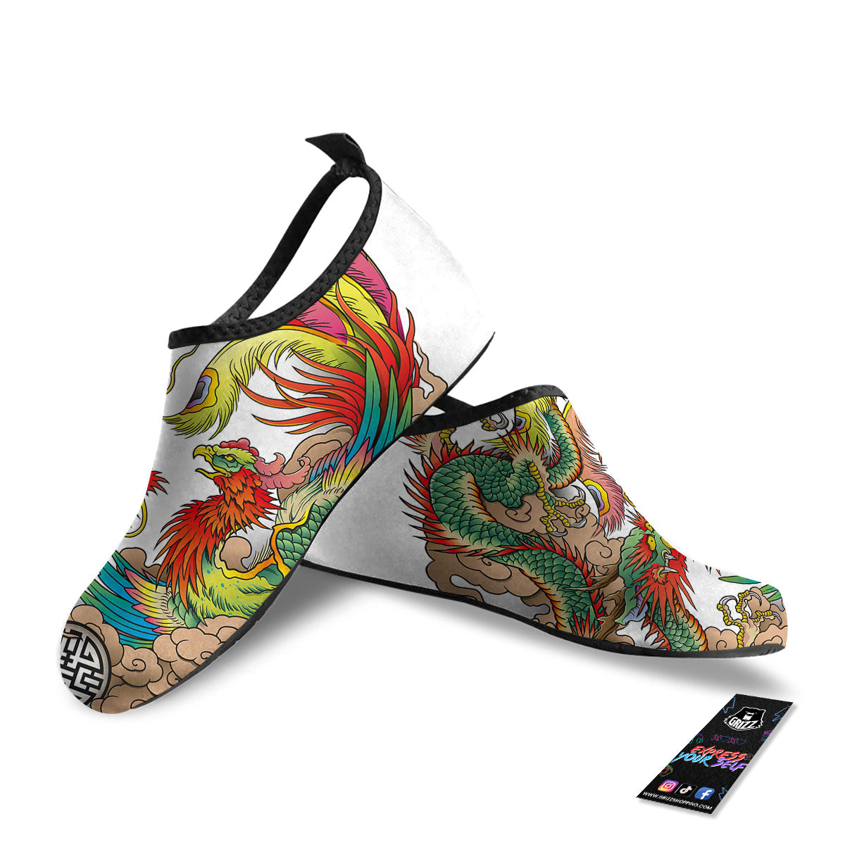Phoenix And Dragon Japanese Tattoo Print Water Shoes-grizzshop