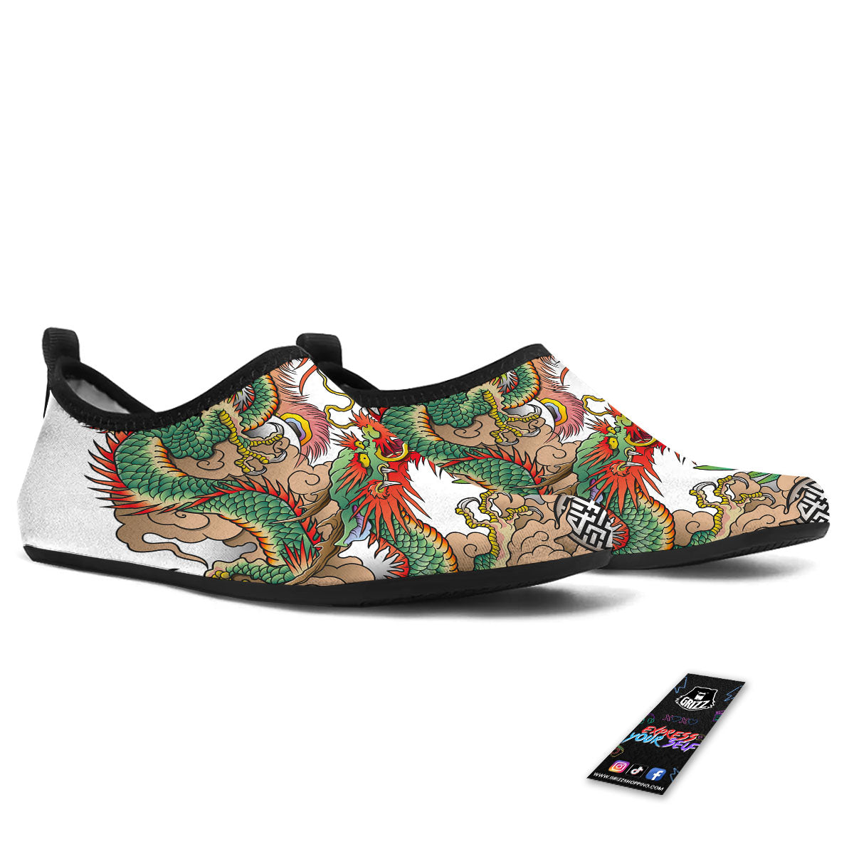 Phoenix And Dragon Japanese Tattoo Print Water Shoes-grizzshop