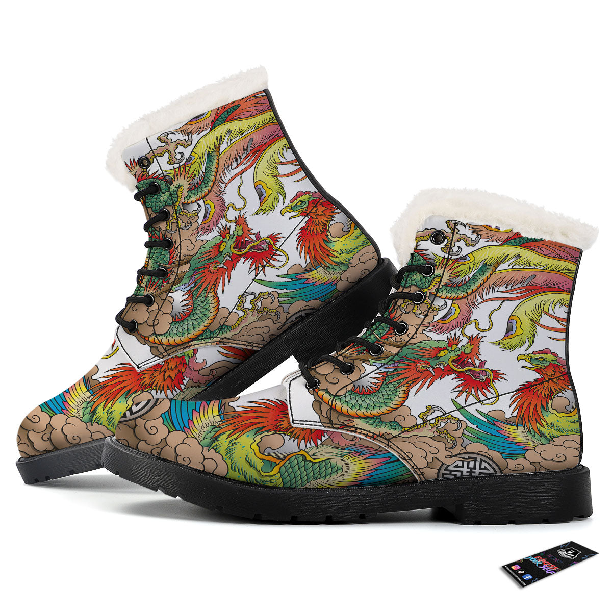 Phoenix And Dragon Japanese Tattoo Print Winter Boots-grizzshop