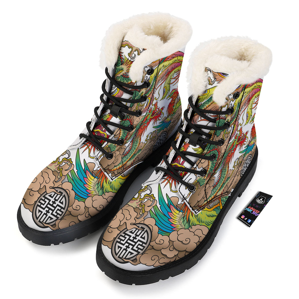 Phoenix And Dragon Japanese Tattoo Print Winter Boots-grizzshop
