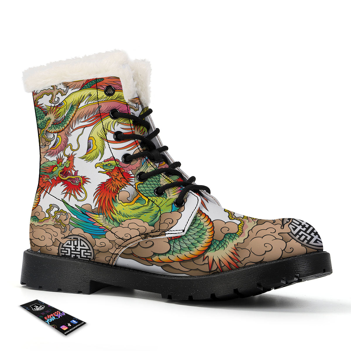 Phoenix And Dragon Japanese Tattoo Print Winter Boots-grizzshop