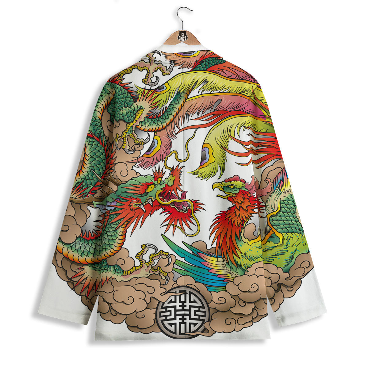 Phoenix And Dragon Japanese Tattoo Print Women's Blazer-grizzshop