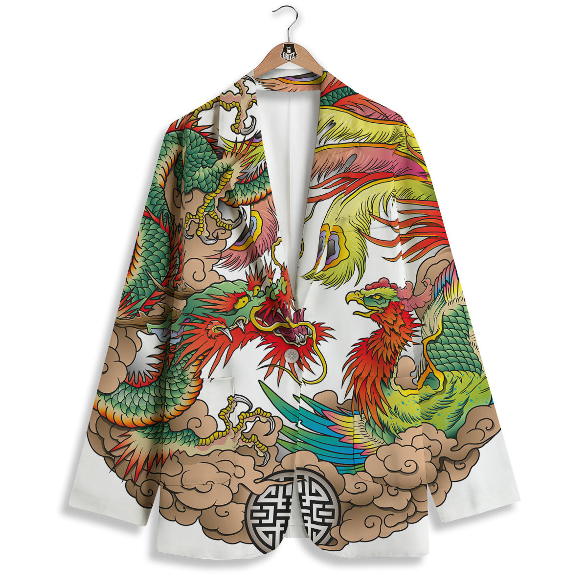 Phoenix And Dragon Japanese Tattoo Print Women's Blazer-grizzshop