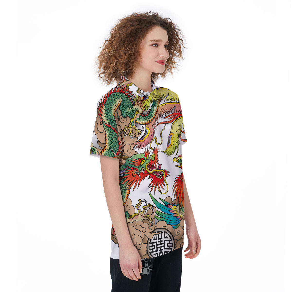 Phoenix And Dragon Japanese Tattoo Print Women's Golf Shirts-grizzshop